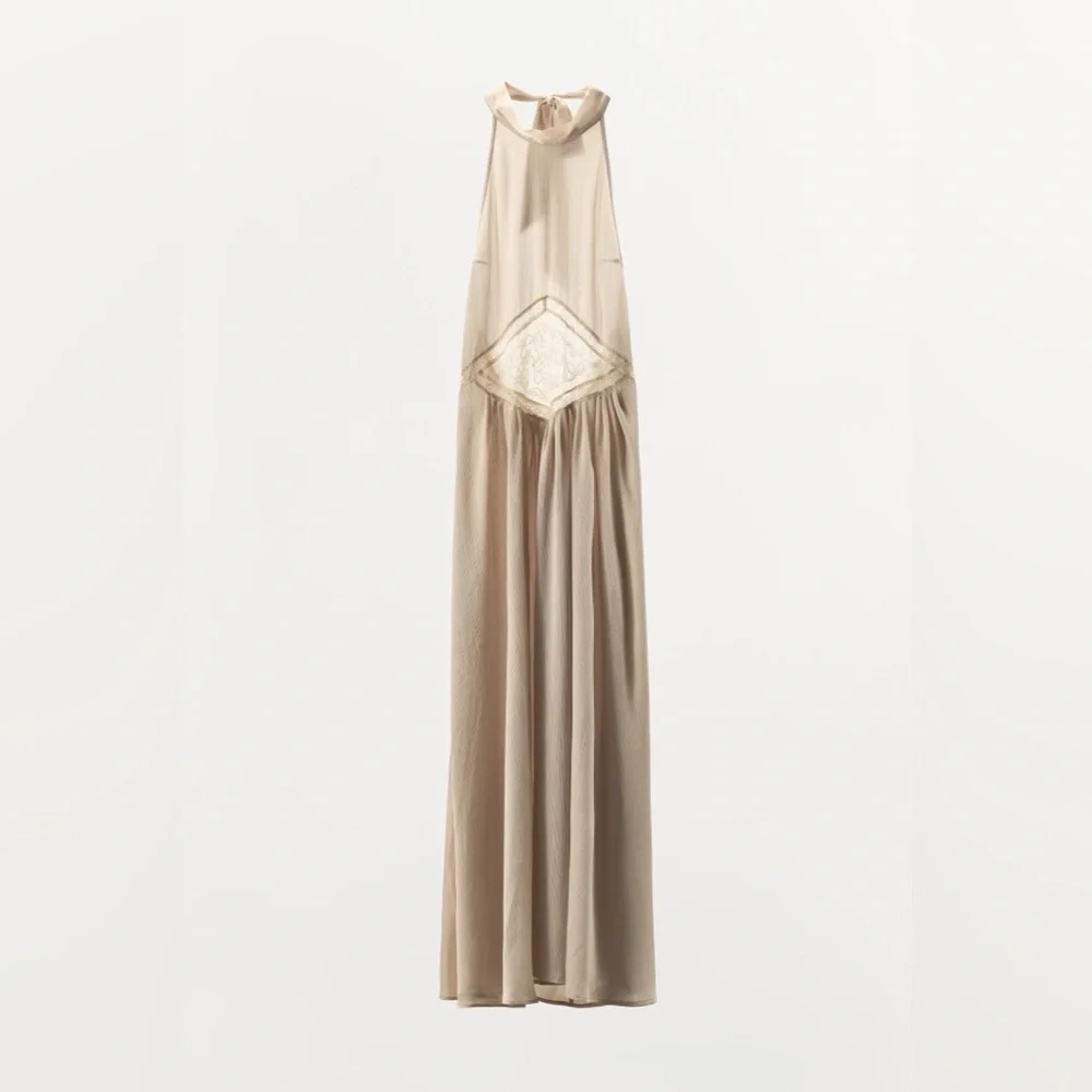 🆕(NWT) ZARA **VIRAL** Embroidered & Sequin Satin Midi/Maxi Dress. Size MEDIUM - Picture 14 of 16